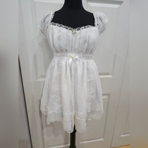 Dolls Kill Sugar Thrillz Pure Softer Smiles Babydoll White Lace trim Dress S NWT